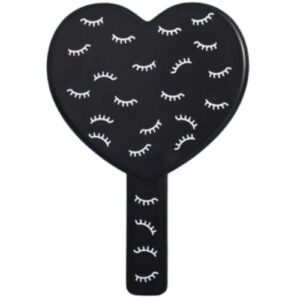 Espejo de corazón para maquillaje con mango y motivos de pestañas - Negro