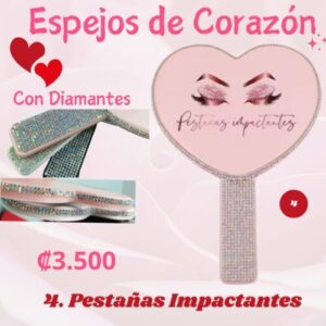 Espejos de Corazón con Diamantes - 4 Pestañas Impactantes